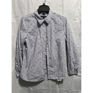 Tommy Hilfiger Anchor Print Button Down Shirt Striped Nautical Top LS Size S